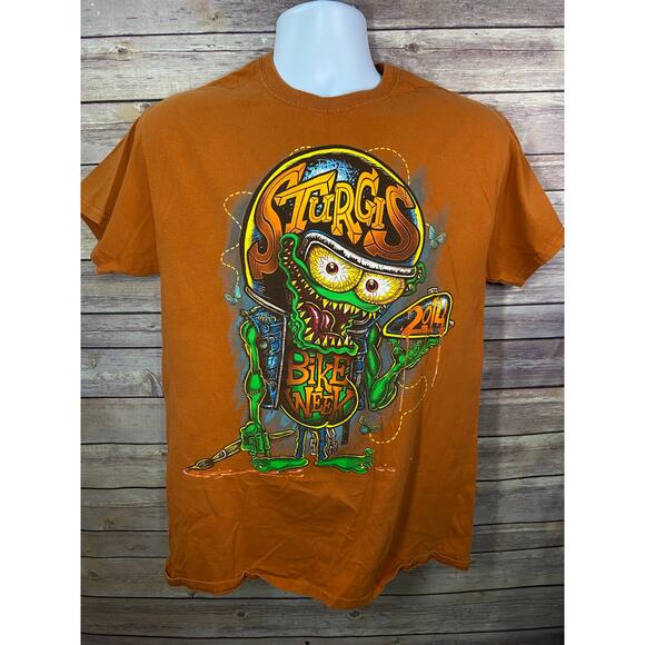 Sturgis 2014 Bike Week T-Shirt Size Medium, Orange Gildan Double Sided - Picture 1 of 10